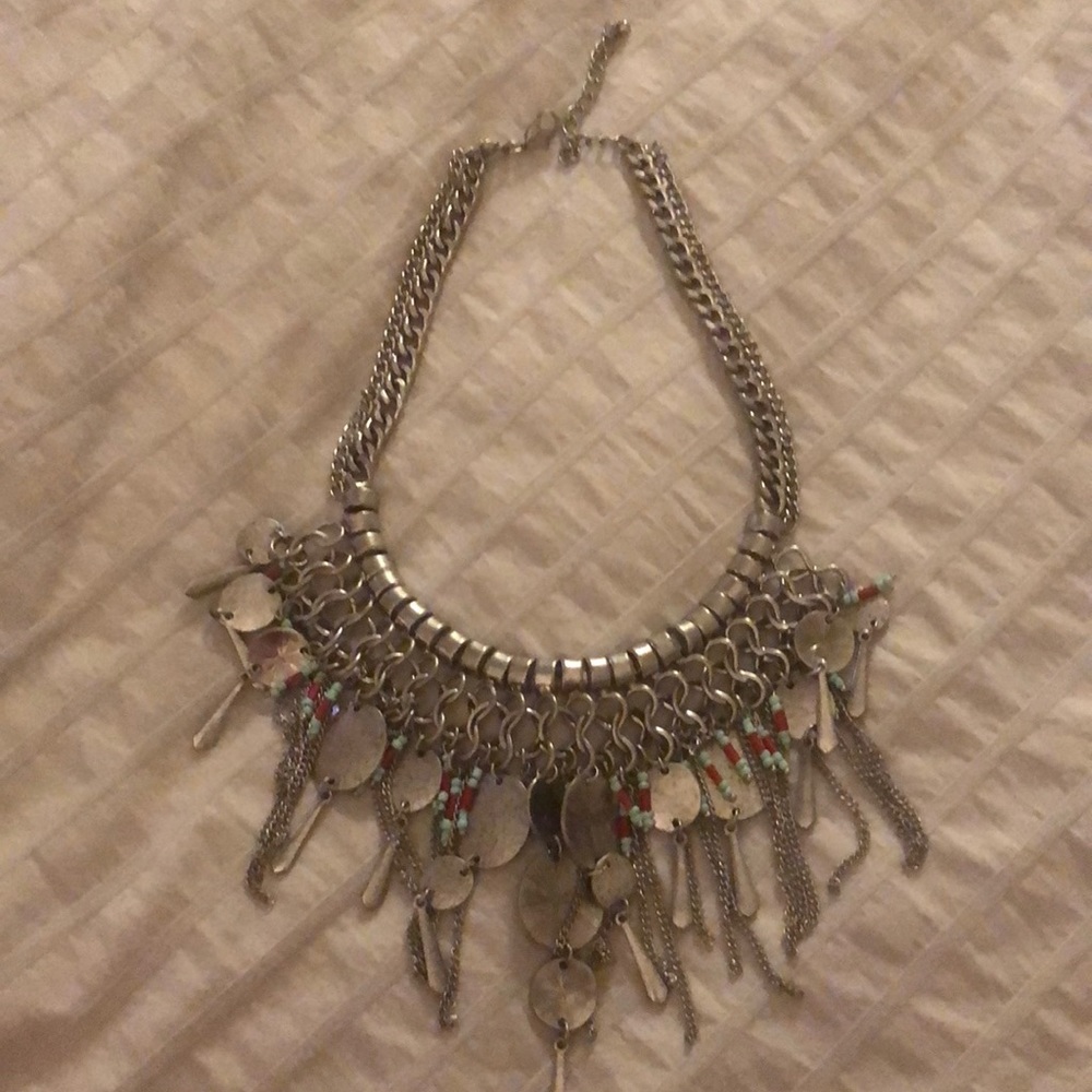 Boho silver necklace